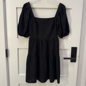 House of Harlow 1960 Black Mini Dress with Puff Sleeves